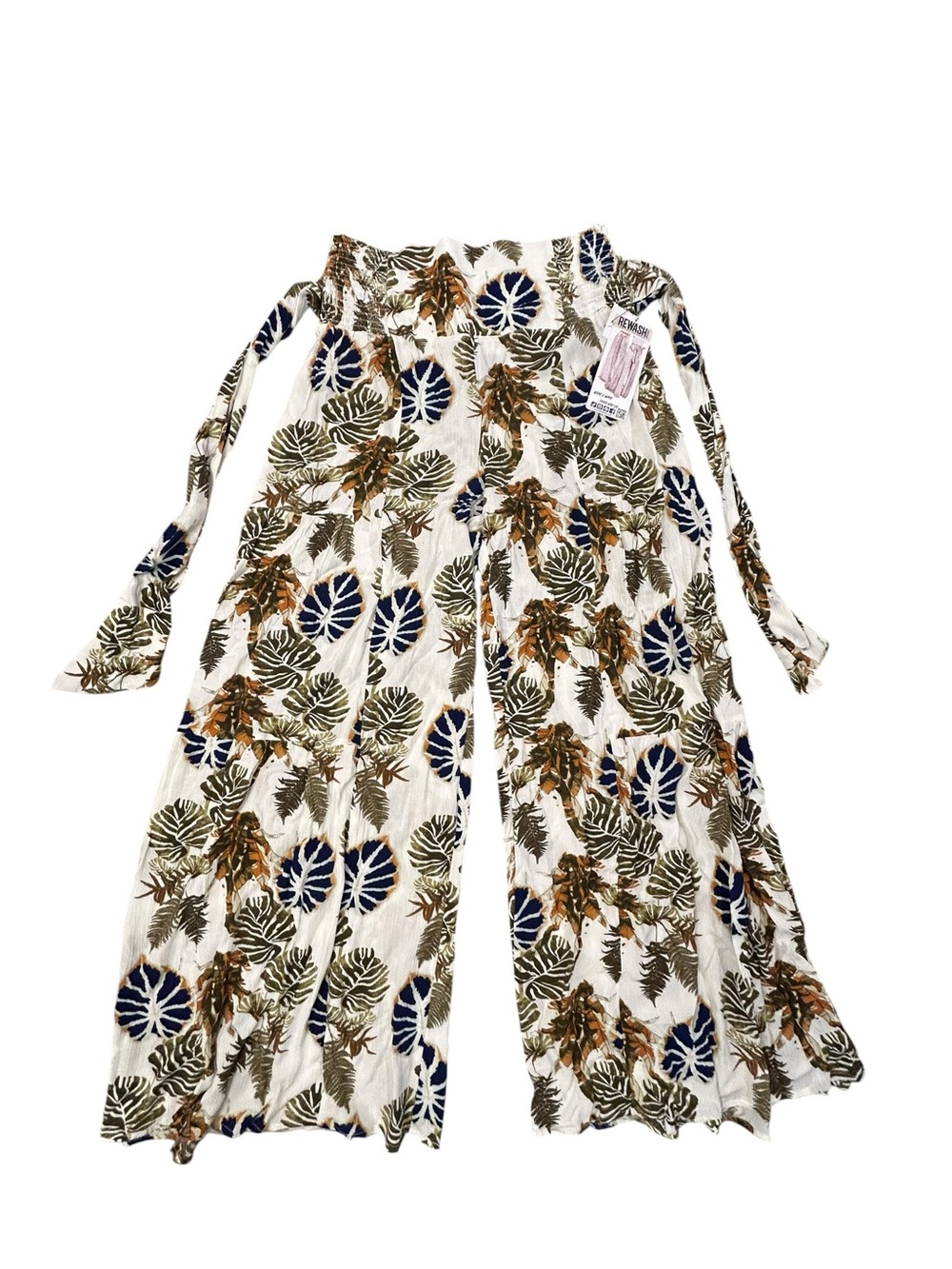 Rewash Sea Grass Leaf Print Tiered Wide-Leg Palazzo Pants Tie Waist XL NWT
